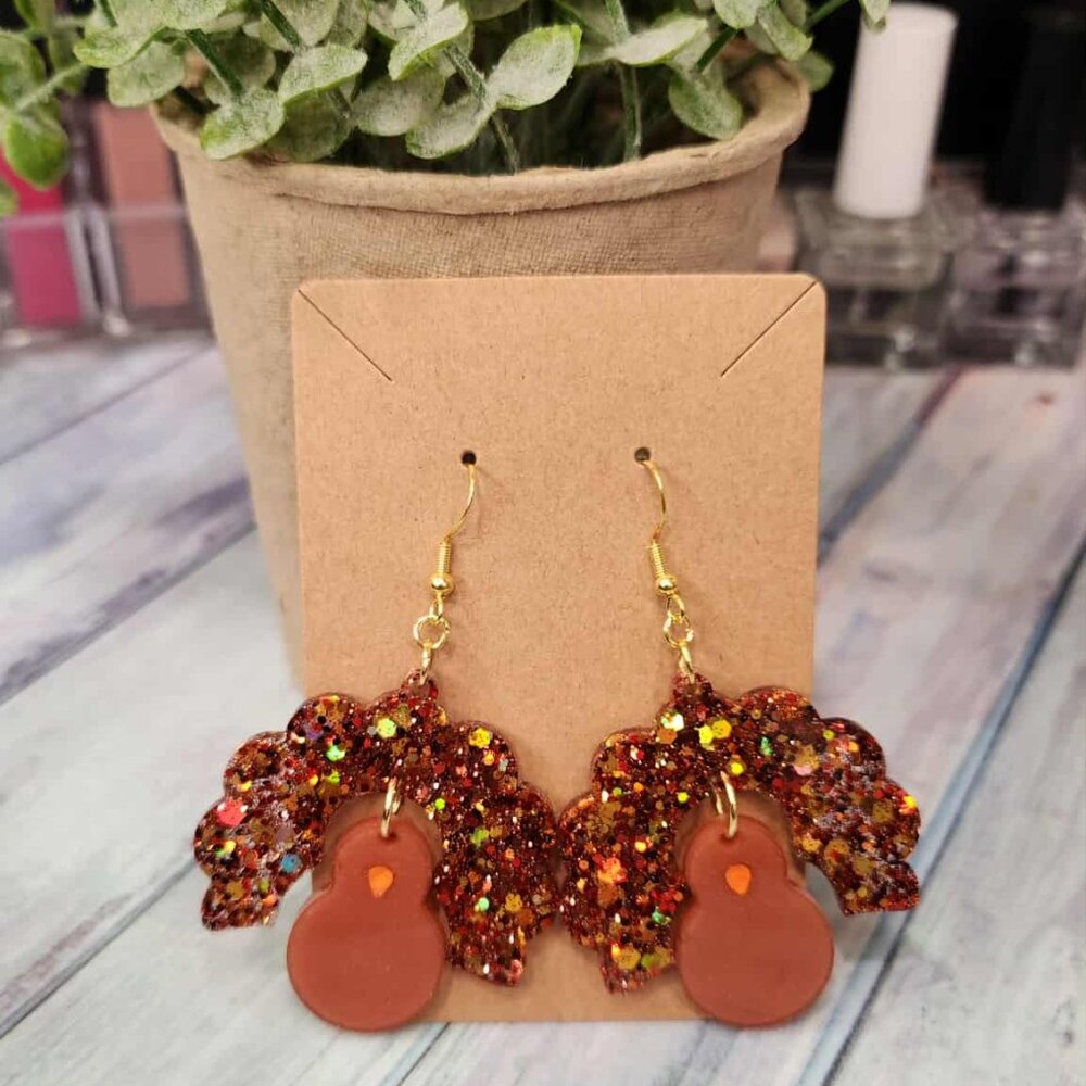 Glitter Turkey Earrings- Thanksgiving Earrings